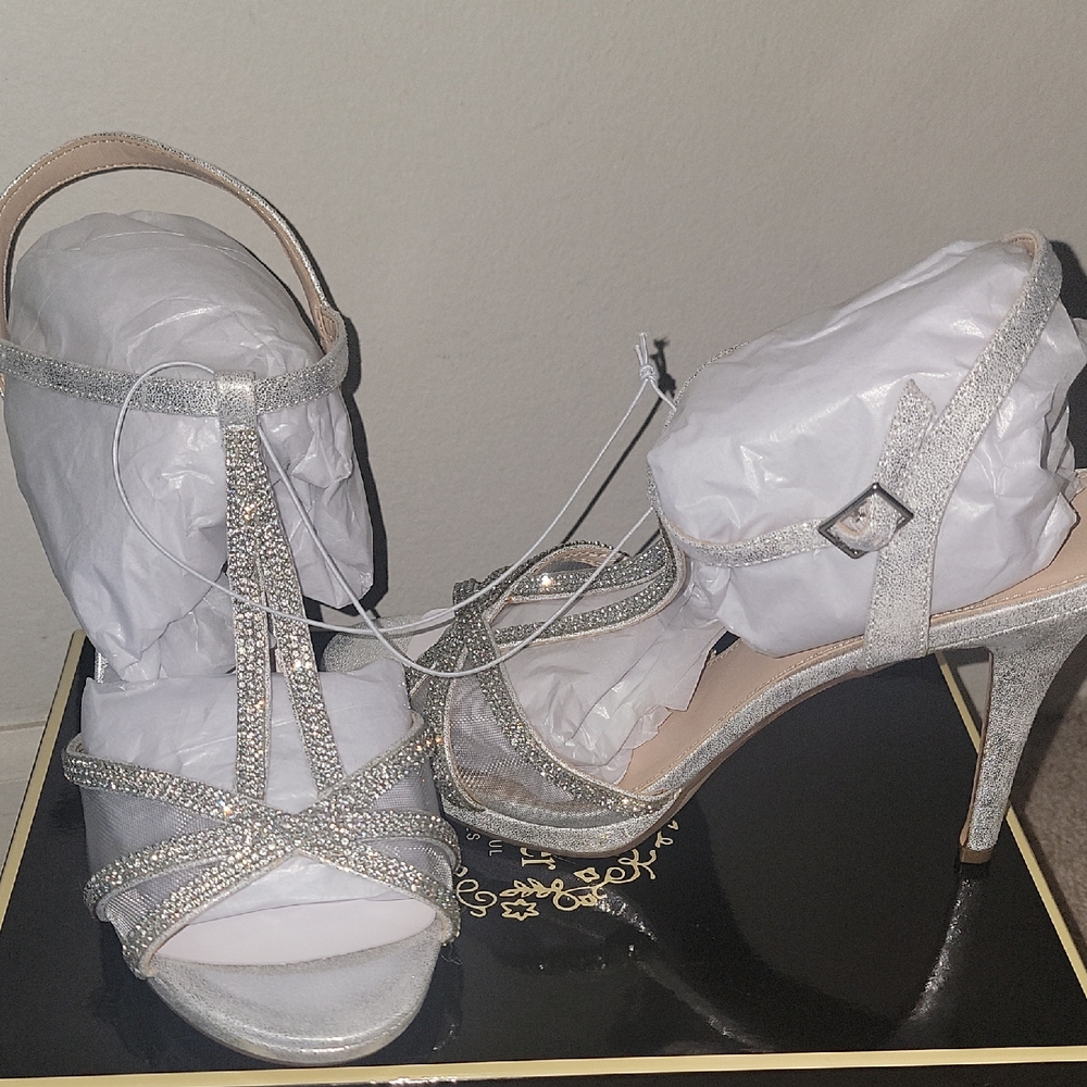 Dazzling Silver Strappy Heels. New